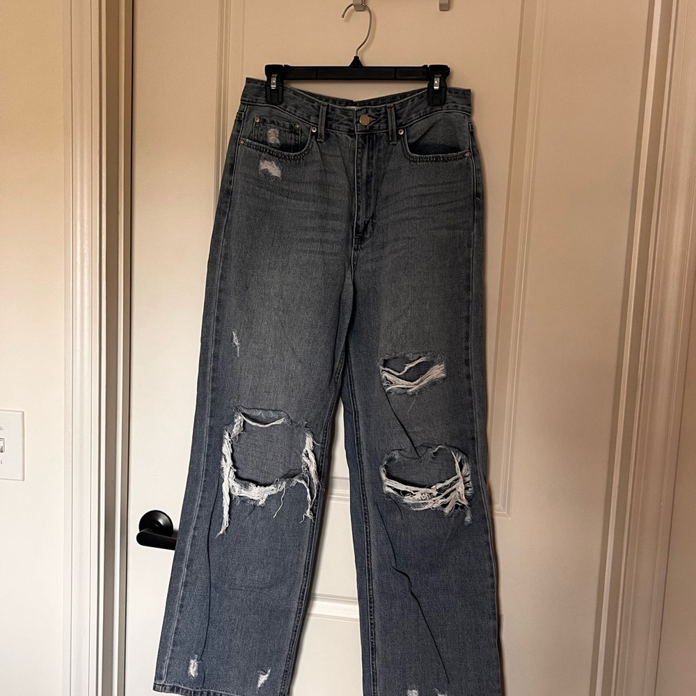 Blue Boyfriend Jeans with Distressed Knees